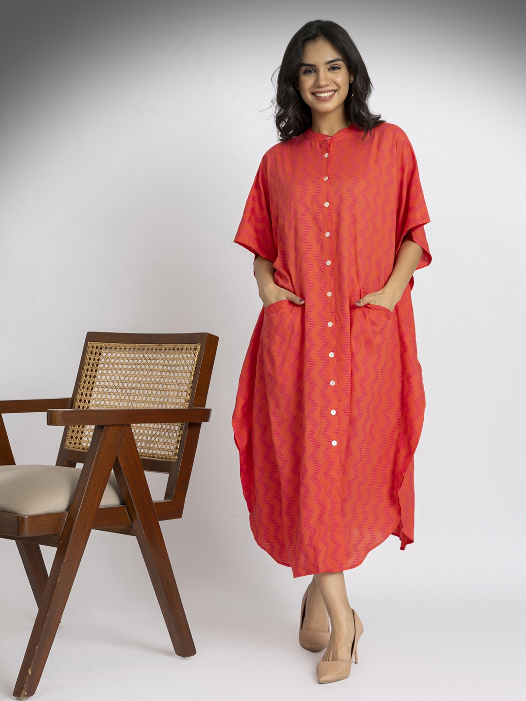 

Safeera Cotton Kaftan Midi Dress, Orange