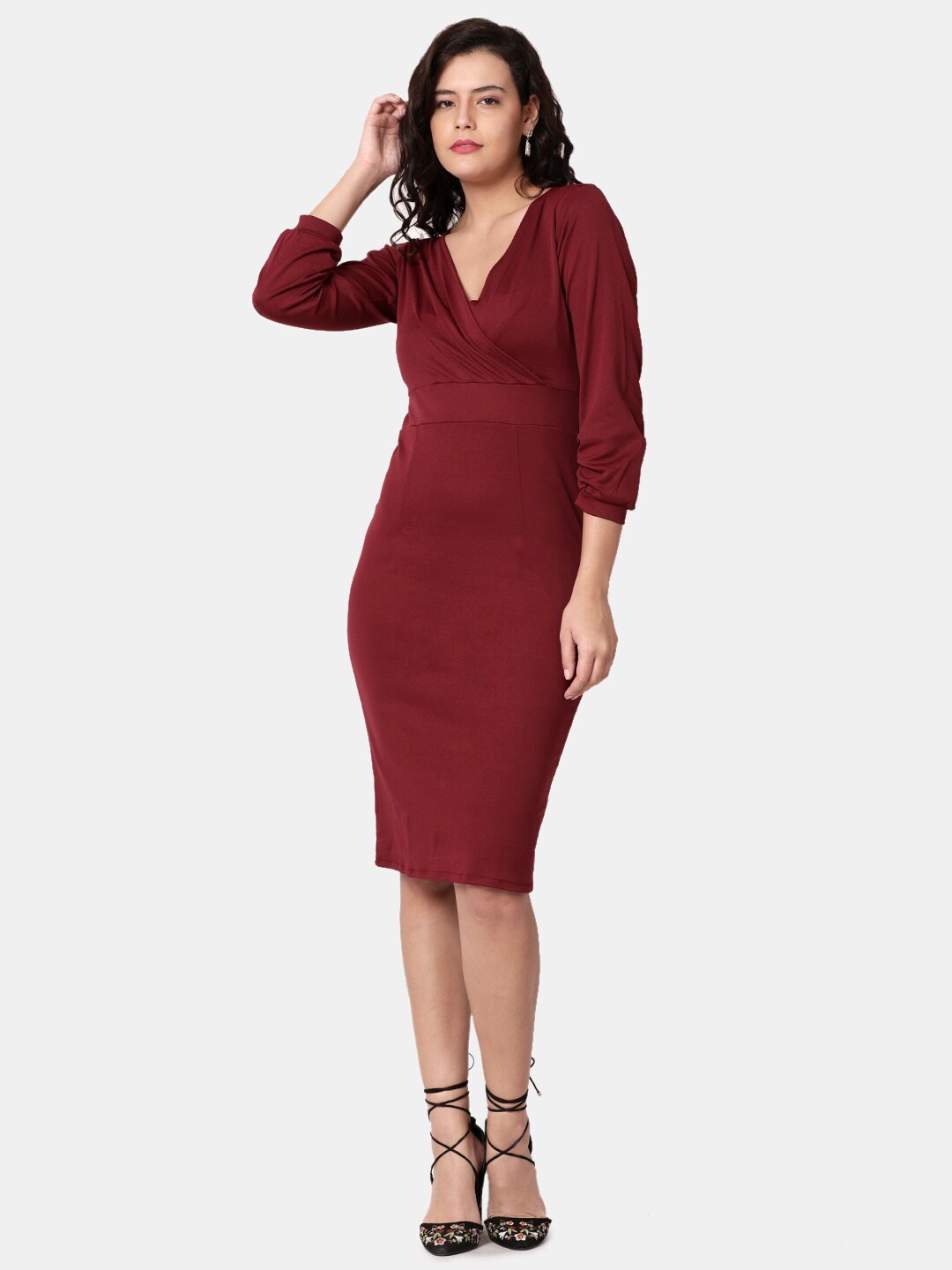 

WESTHOOD V-Neck Bodycon Dress, Maroon