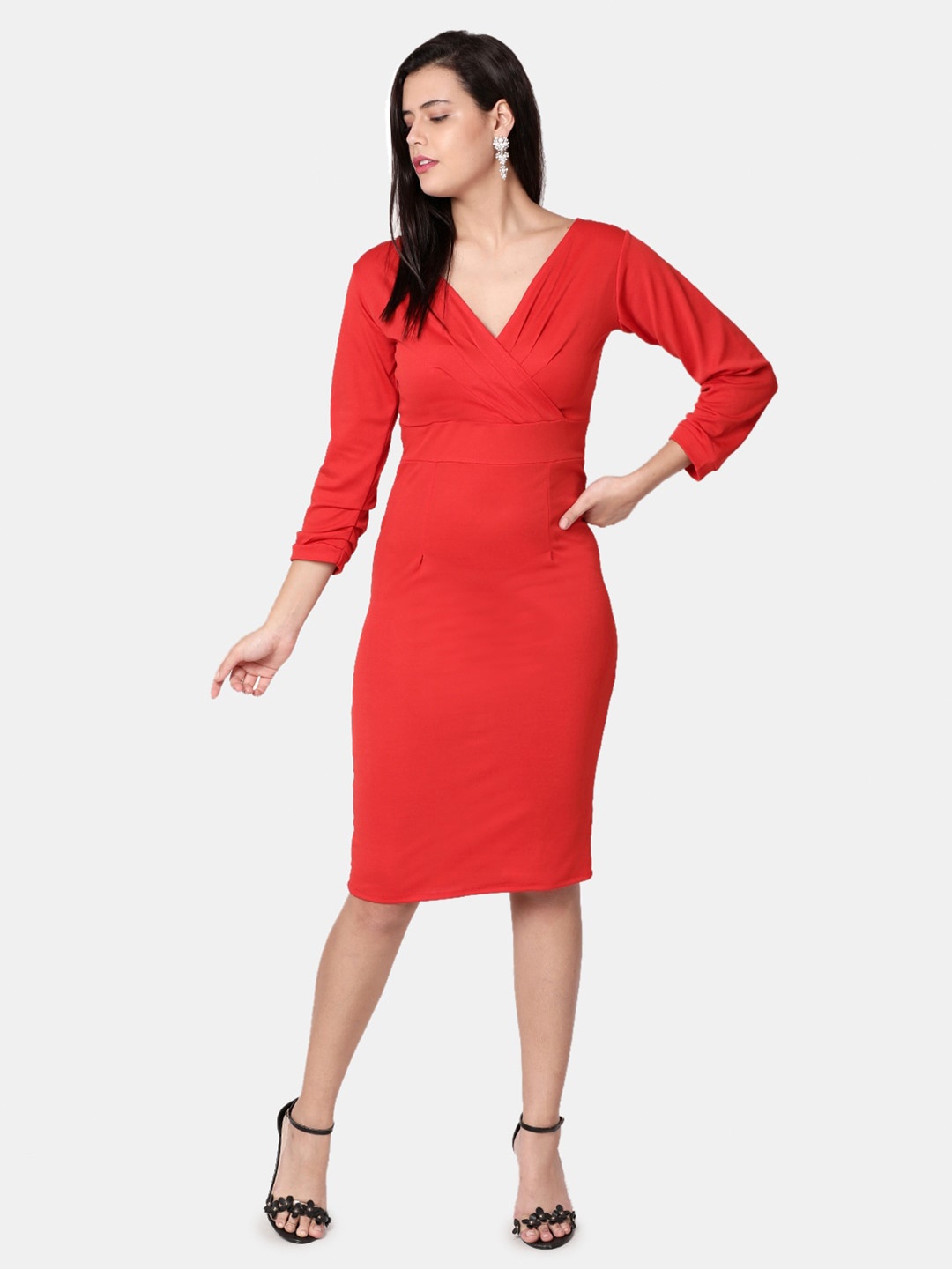 

WESTHOOD V-Neck Bodycon Dress, Red