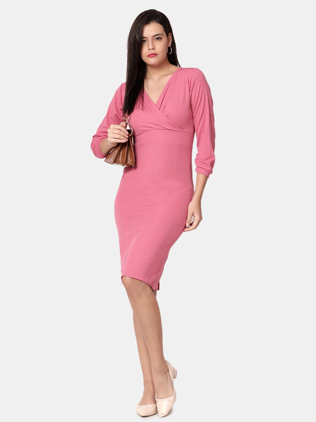 

WESTHOOD V-Neck Bodycon Dress, Pink