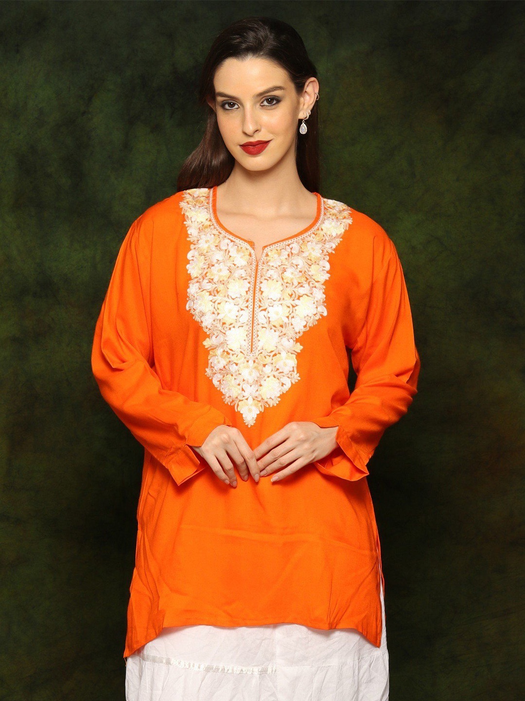 

Exotic India Floral Embroidered Kurti, Orange