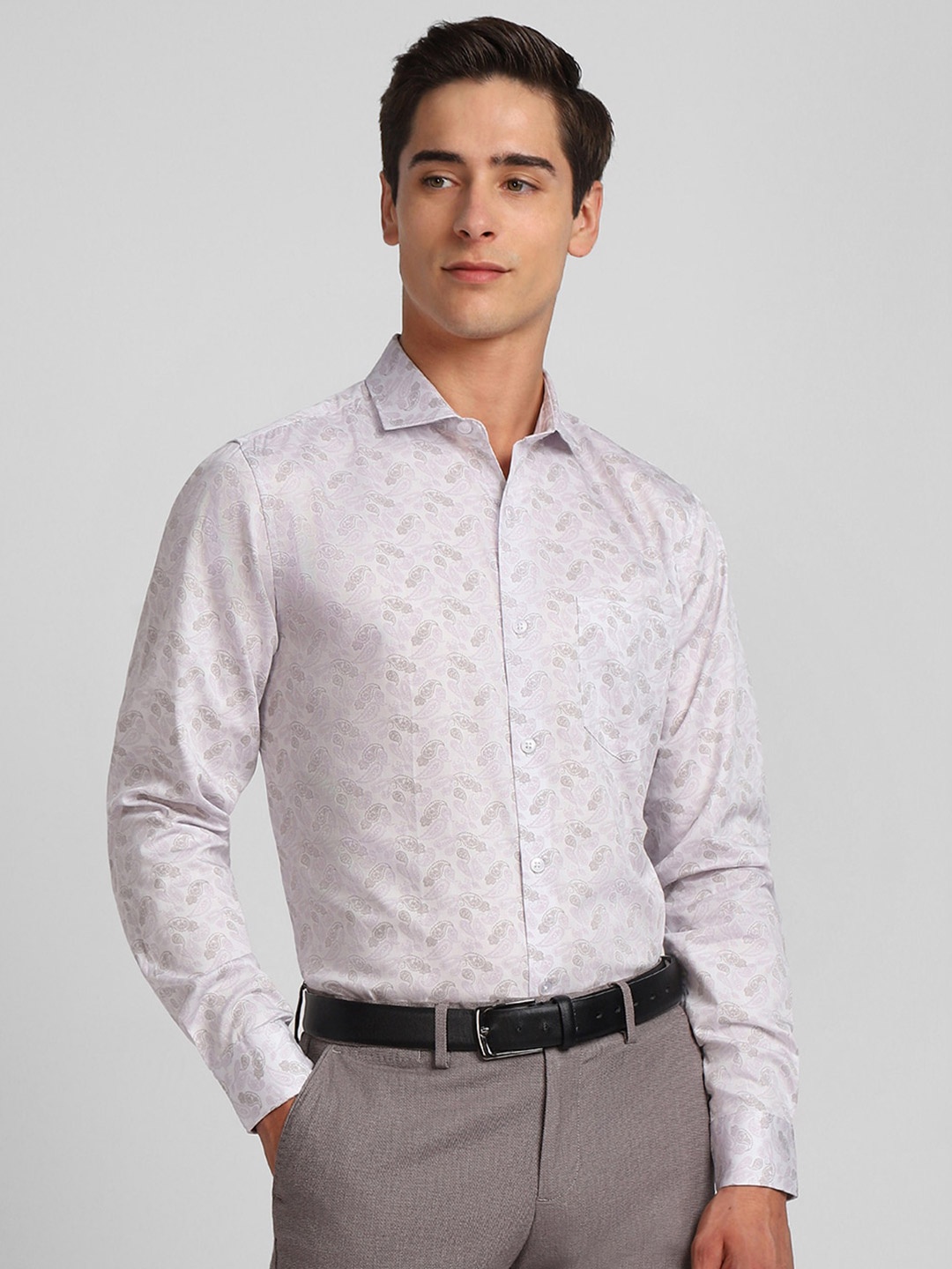 

Allen Solly Cutaway Collar Full Sleeves Printed Slim Fit Cotton Formal Shirt, Lavender