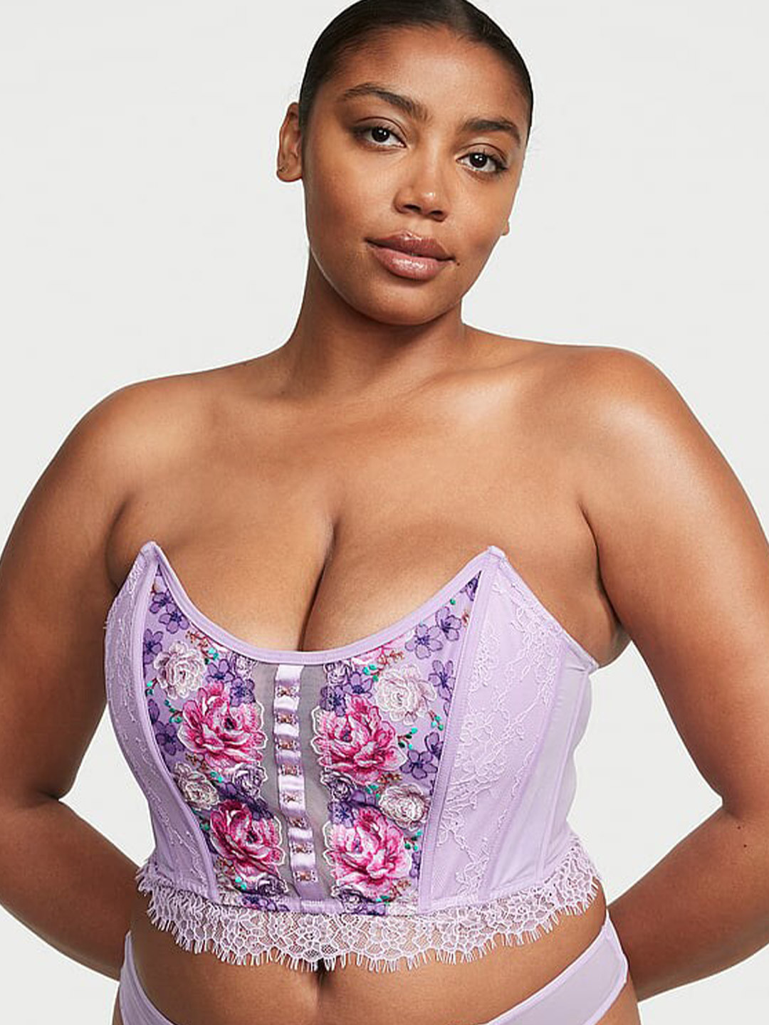 

Victoria's Secret Dream Angels Plus Size Floral Embroidery Strapless Corset Crop Top, Purple
