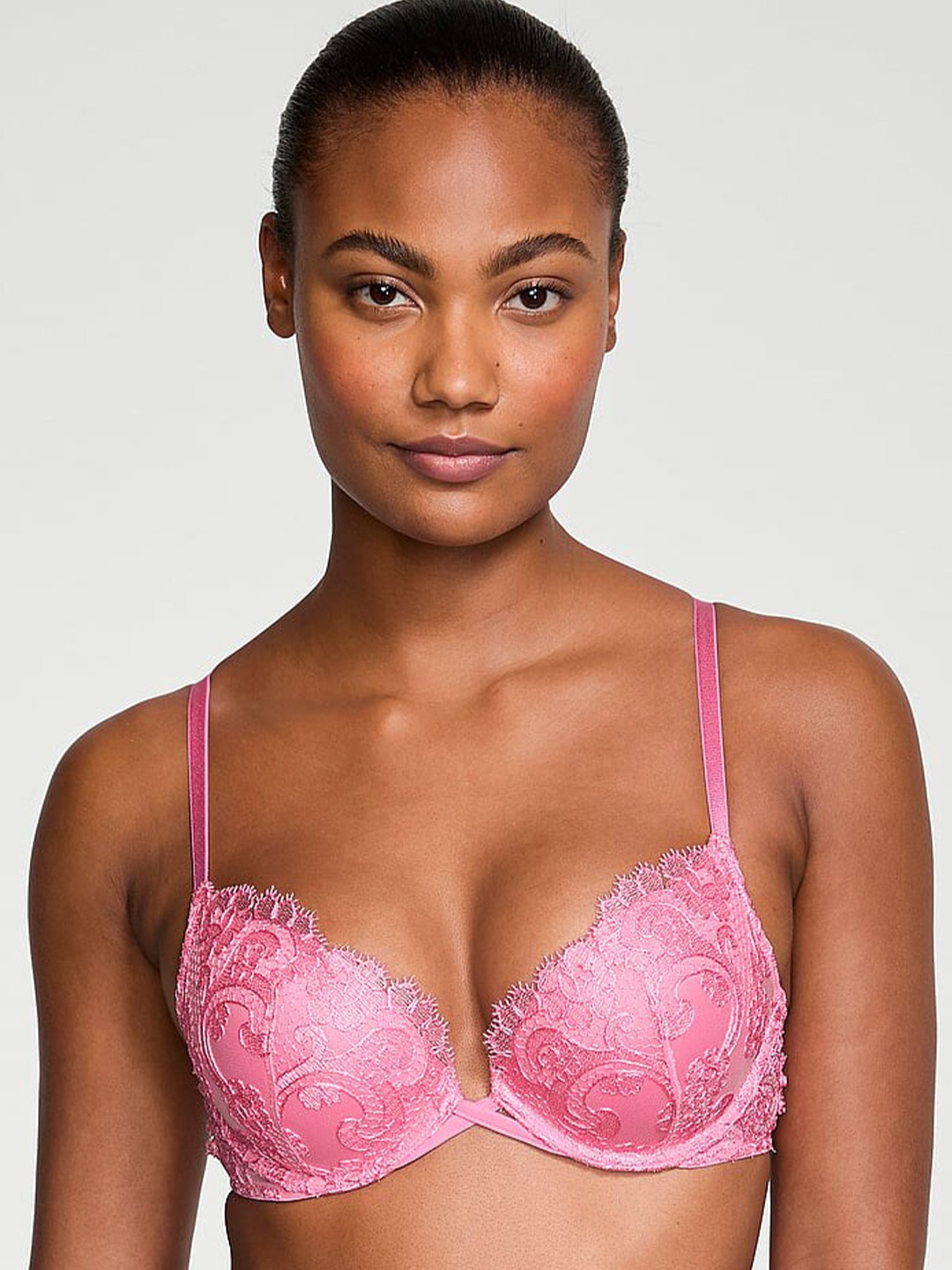 

Victoria's Secret Dream Angels Boho Floral Embroidery Push-Up Bra With All Day Comfort, Pink