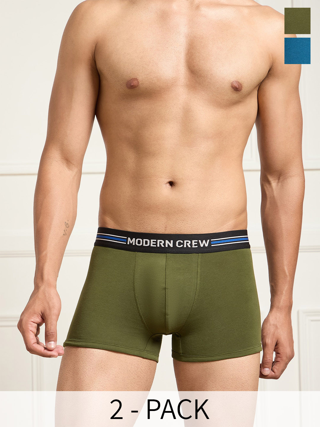 

MODERN CREW Men Pack of 2 CoolSense Cotton Trunks, Green
