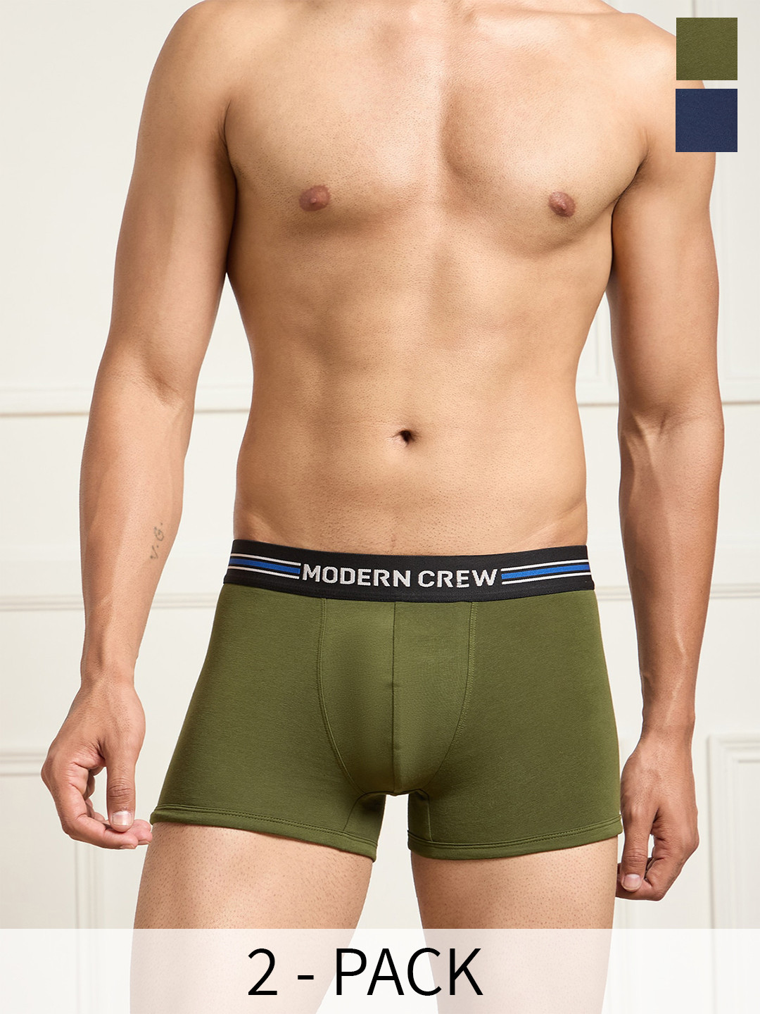 

MODERN CREW Men Pack of 2 CoolSense Cotton Trunks, Blue