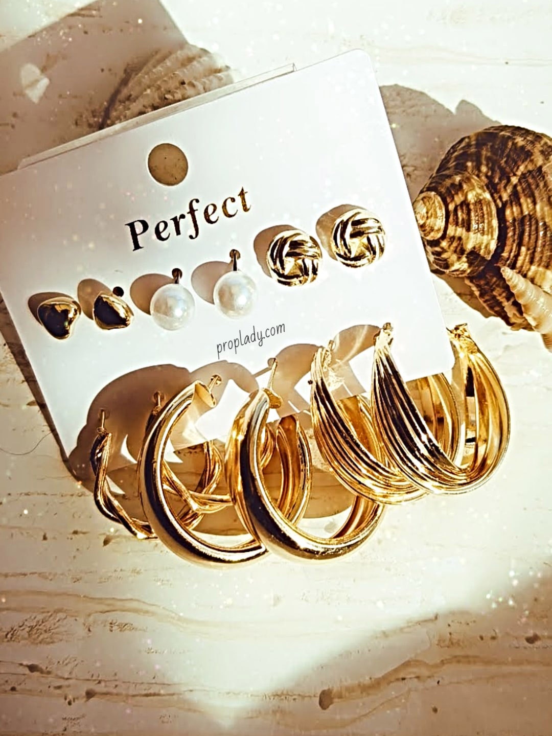 

Proplady Set Of 6 German Silver Gold-Plated Quirky Studs Earrings