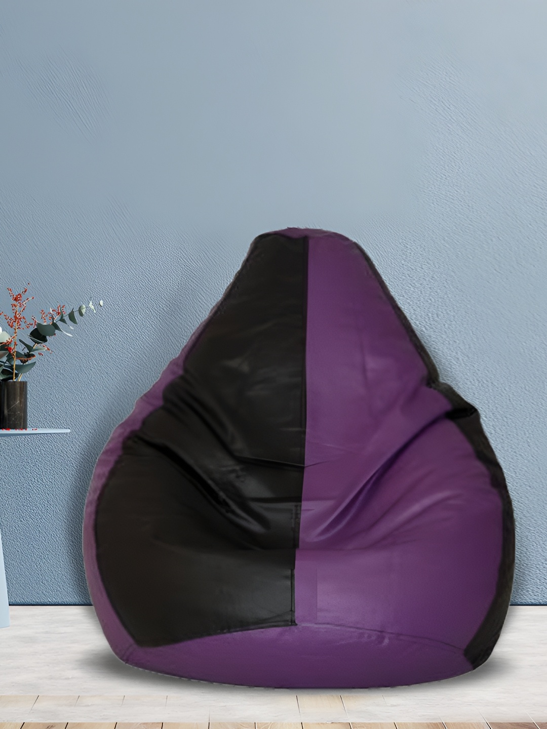 

SHIRA 24 Purple & Black Colorblocked Leatherette Tear Drop Bean Bag Cover