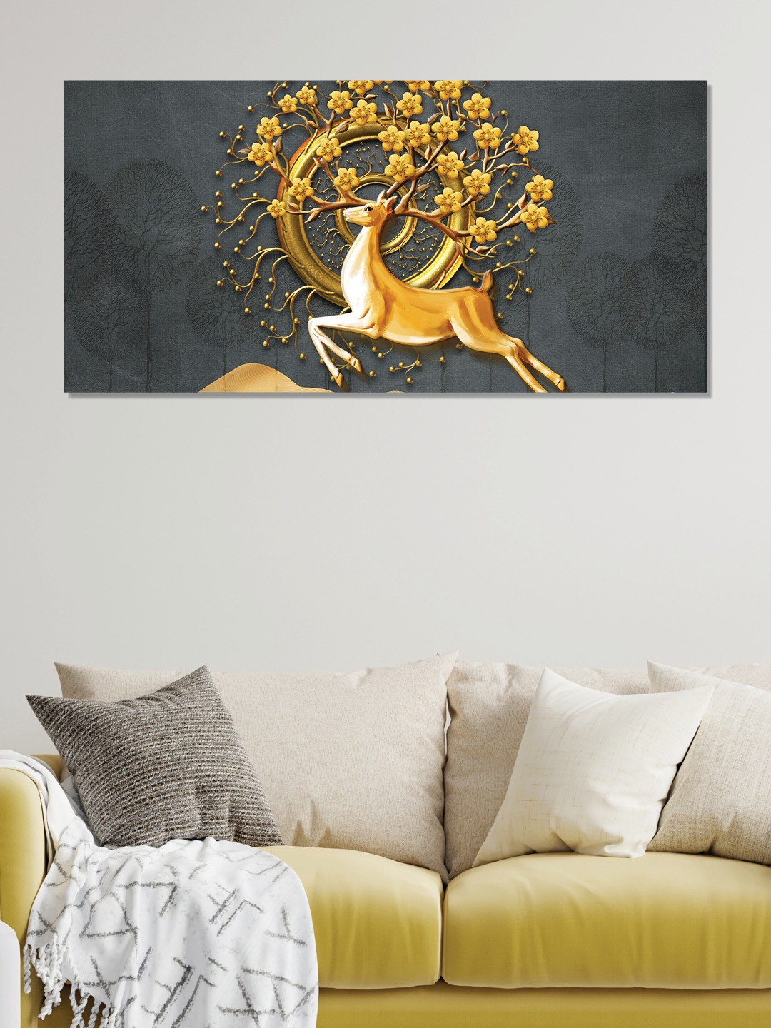 

OLIVE TREE Grey & Mustard Canvas Birds and Animals Paintings Wall Art