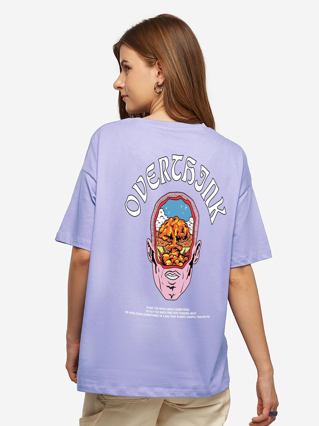 

MISCHIEF MONKEY Women Printed Extended Sleeves Raw Edge T-shirt, Lavender