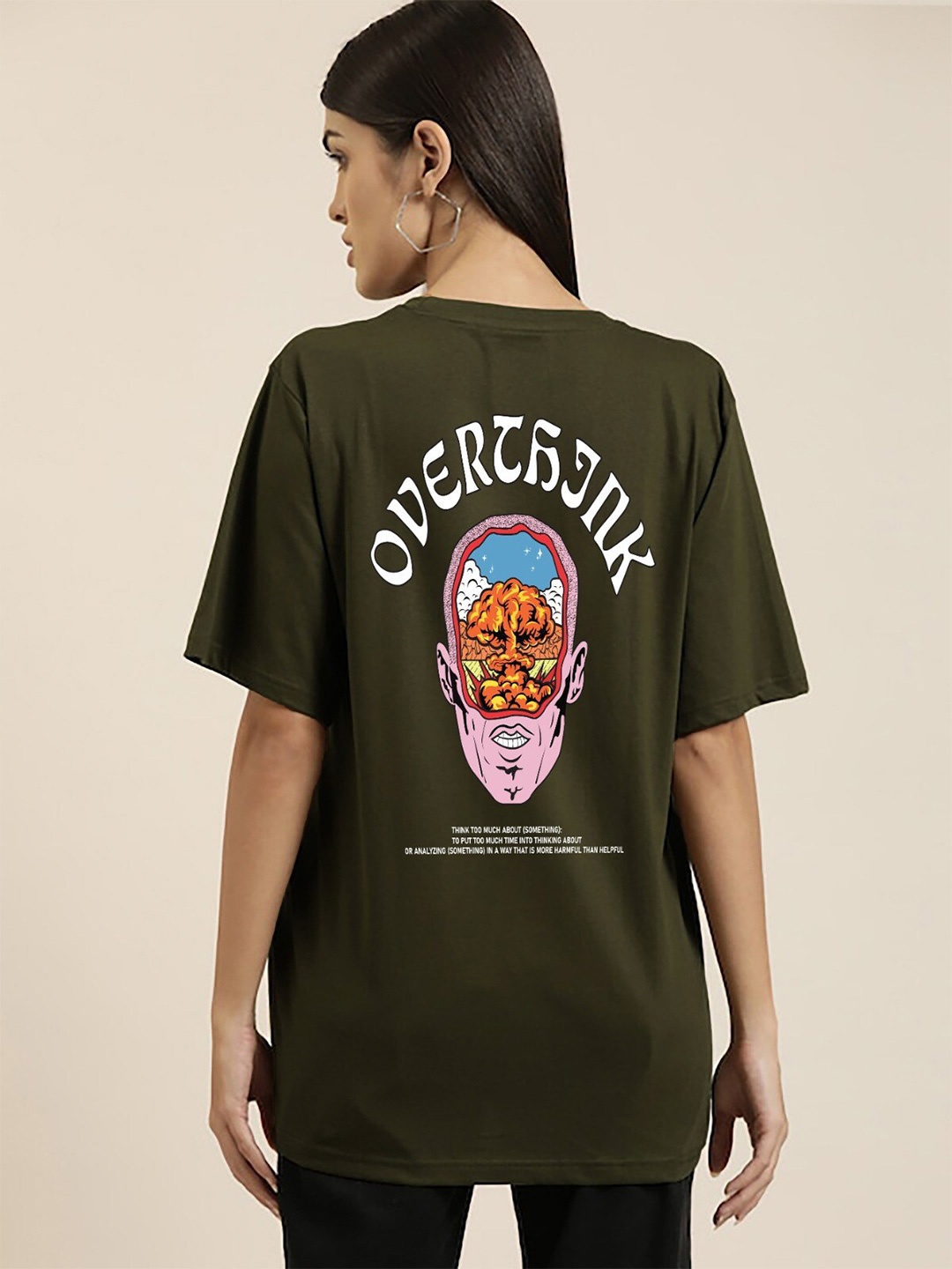 

MISCHIEF MONKEY Women Typography Printed Extended Sleeves Applique T-shirt, Olive