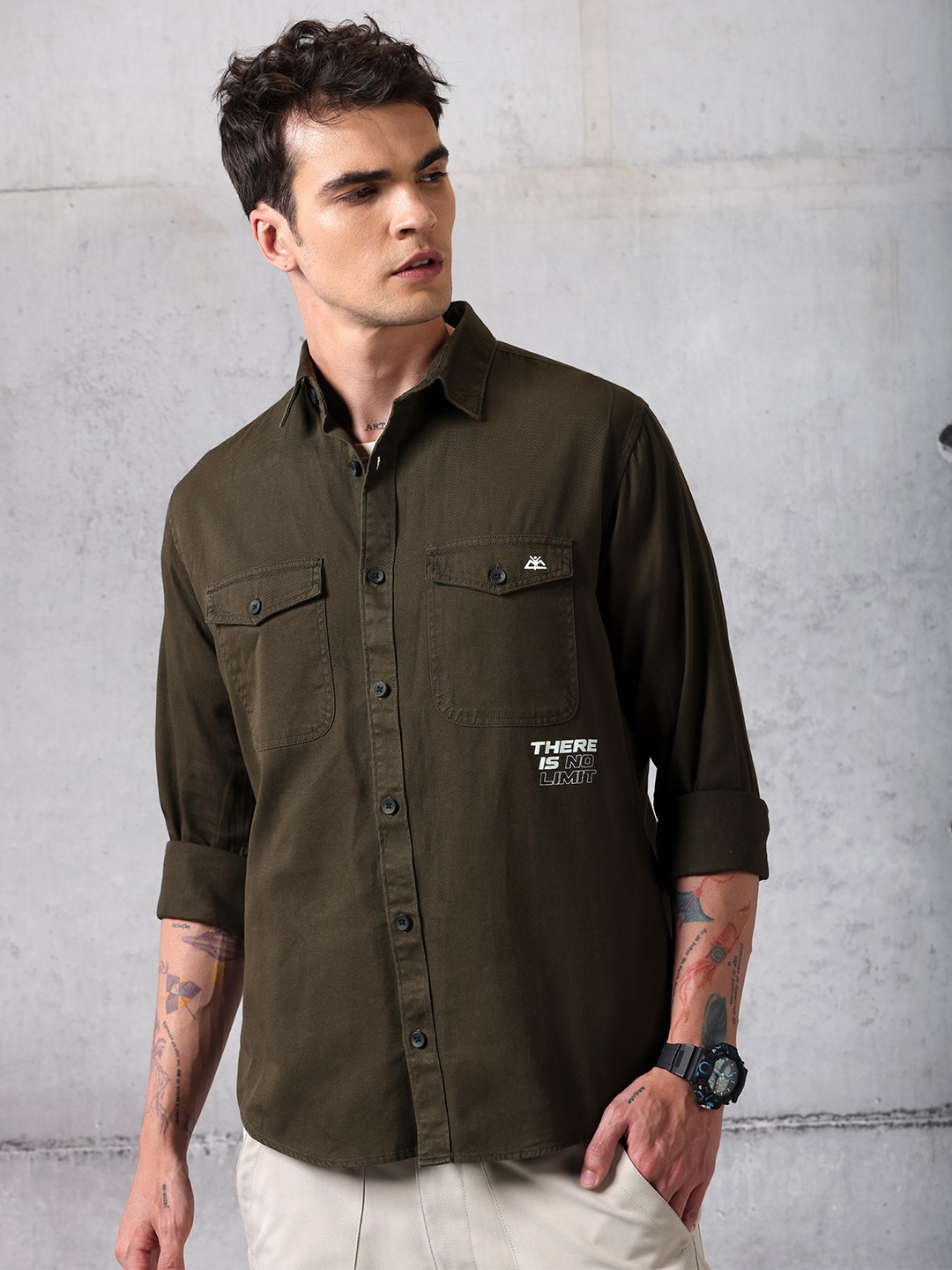 

Beyoung Regular Fit Spread Collar Cotton Casual Shirt, Brown