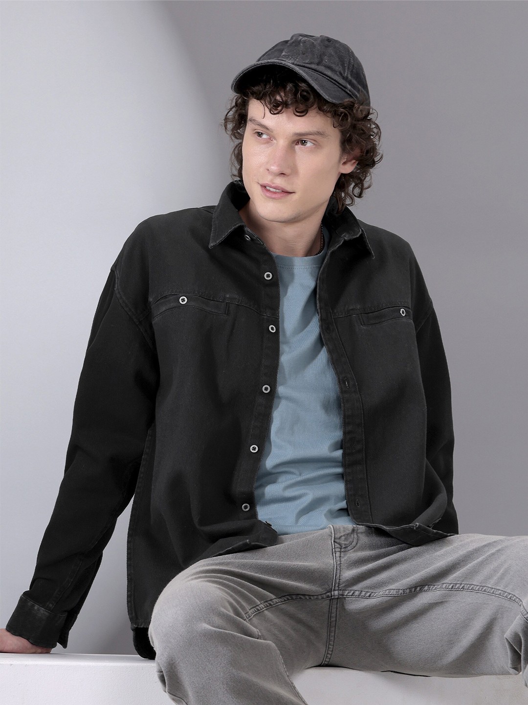 

Beyoung Spread Collar Long Sleeves Cotton Oversized Casual Shirt, Black