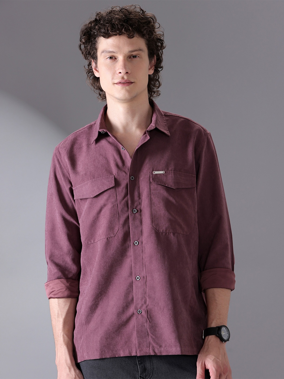 

Beyoung Spread Collar Long Sleeves Oversized Casual Shirt, Maroon