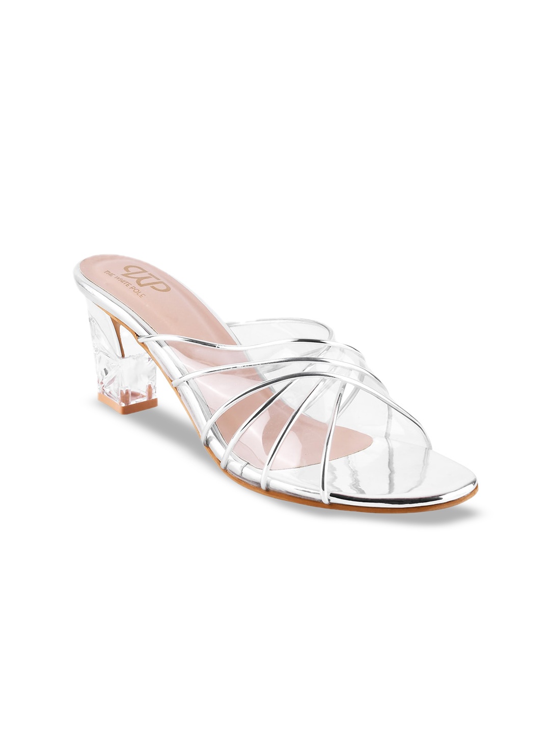 

THE WHITE POLE Open Toe Block Heels, Silver