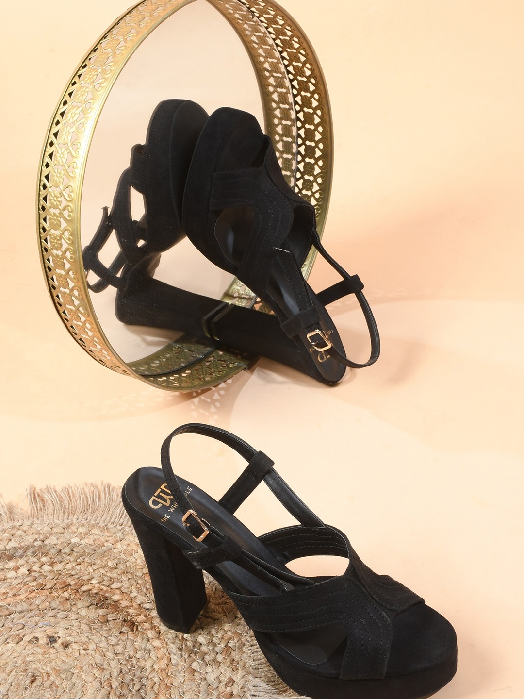 

THE WHITE POLE Open Toe Platform Heels, Black