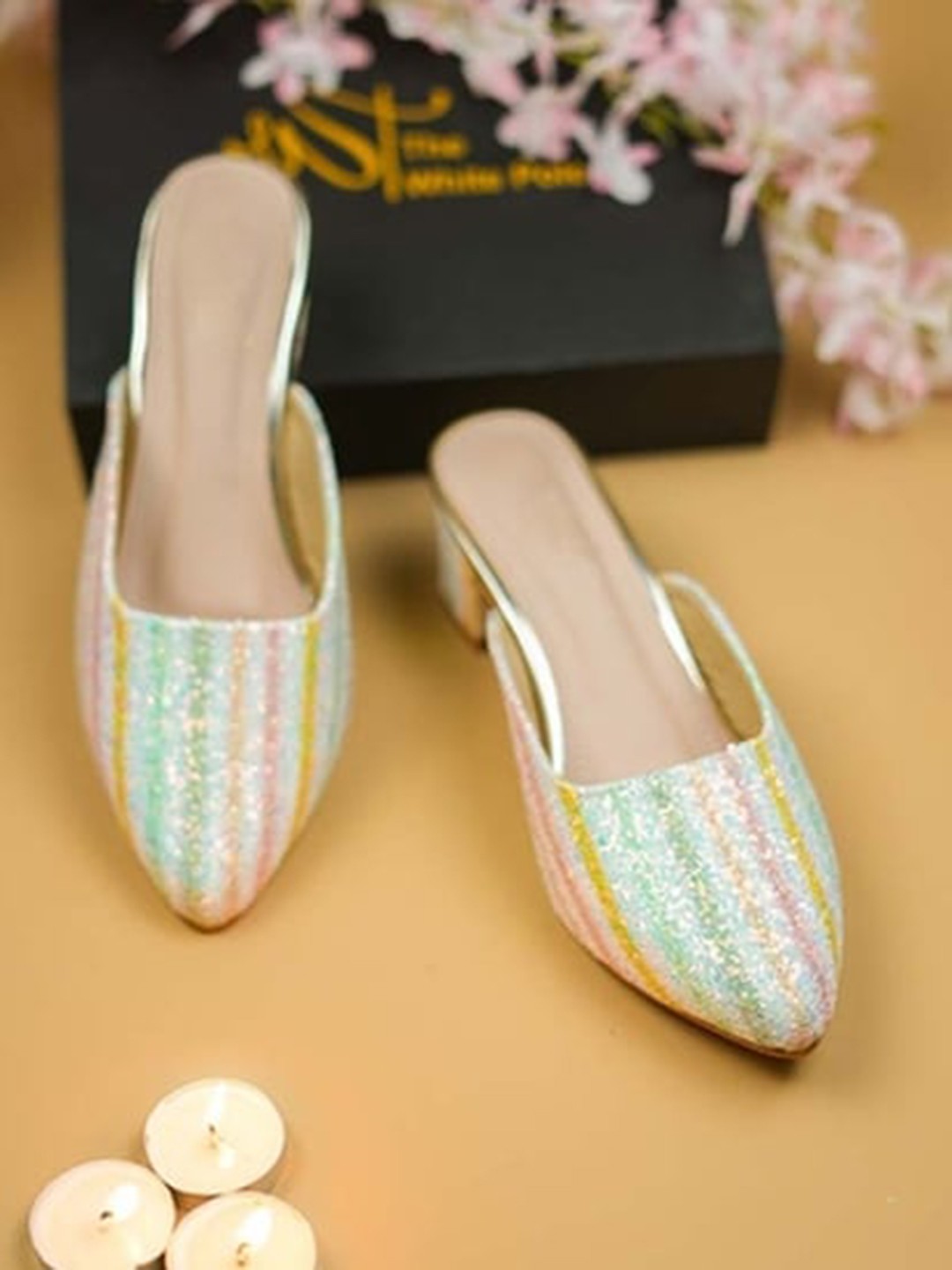 

THE WHITE POLE Textured Block Heel Mules, Yellow