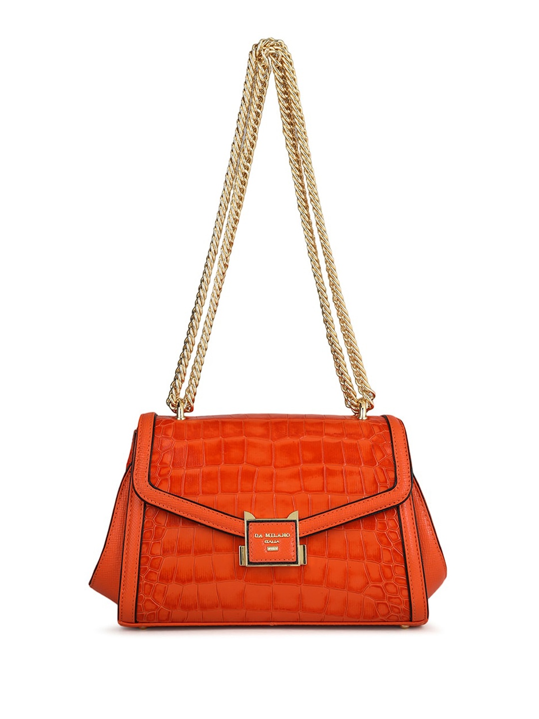 

Da Milano Textured Leather Structured Sling Bag, Orange