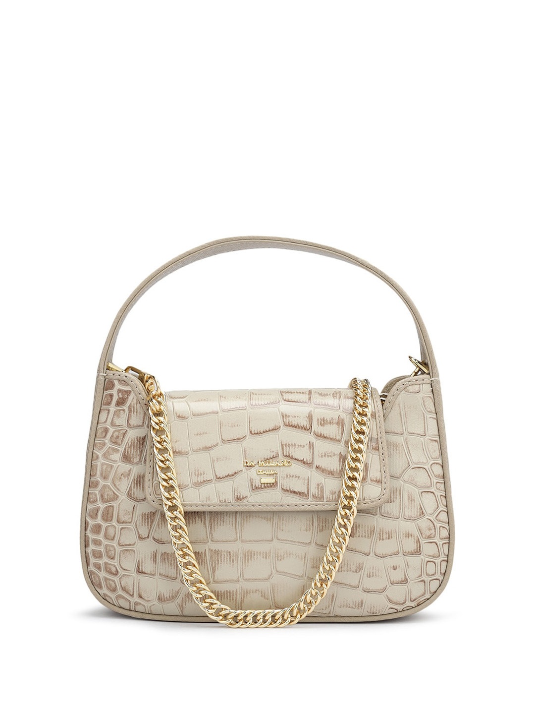 

Da Milano Animal Textured Leather Structured Handheld Bag, Beige