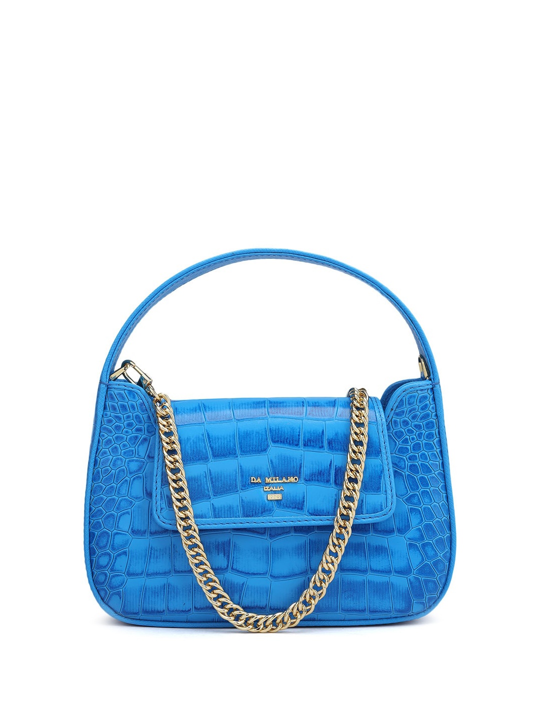 

Da Milano Animal Textured Leather Structured Handheld Bag, Blue