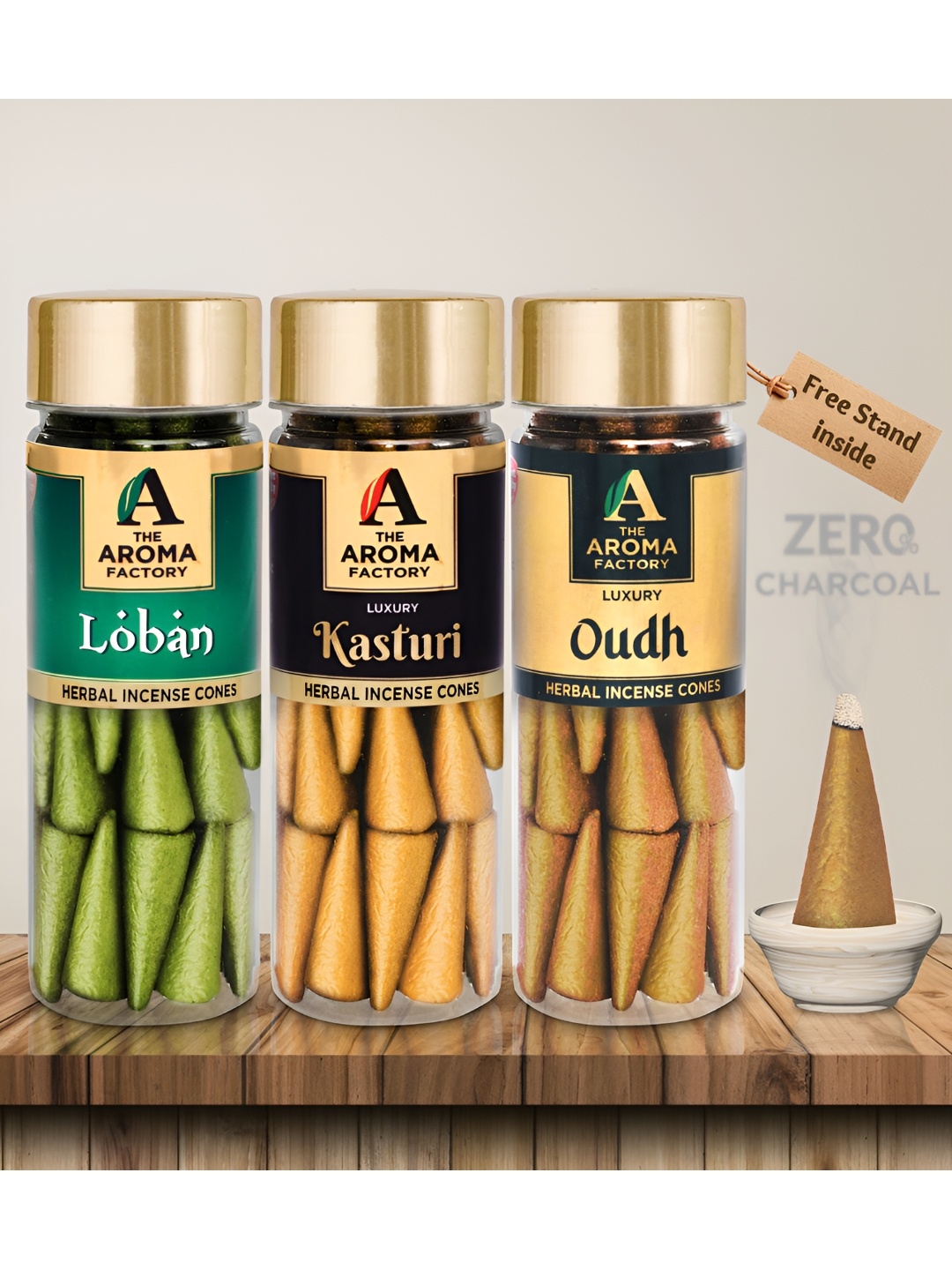 

The Aroma Factory Green 3 Pieces Wooden Loban, Musk, Oudh Dhoop Cone Pooja Essentials