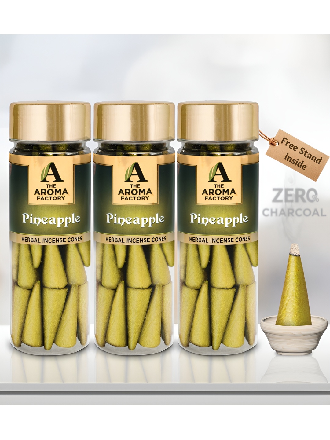 

The Aroma Factory Green 3 Pieces Wooden Pineapple Dhoop Cone Pooja Essentials
