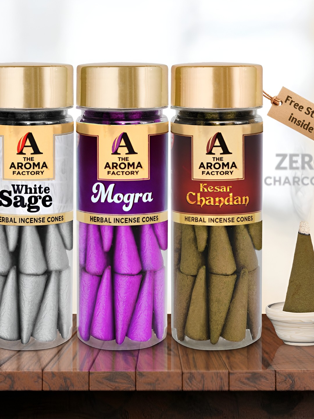 

The Aroma Factory Purple & Brown 3 Pieces Wooden Dhoop Cone Pooja Essentials