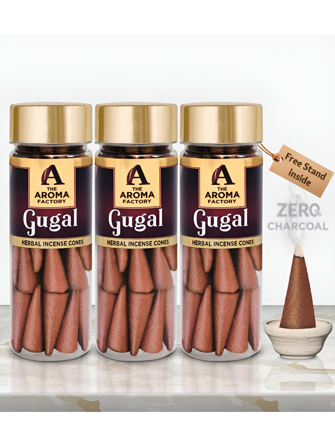 

The Aroma Factory 3 Pieces Wooden Gugal Dhoop Cone Pooja Essentials, Brown
