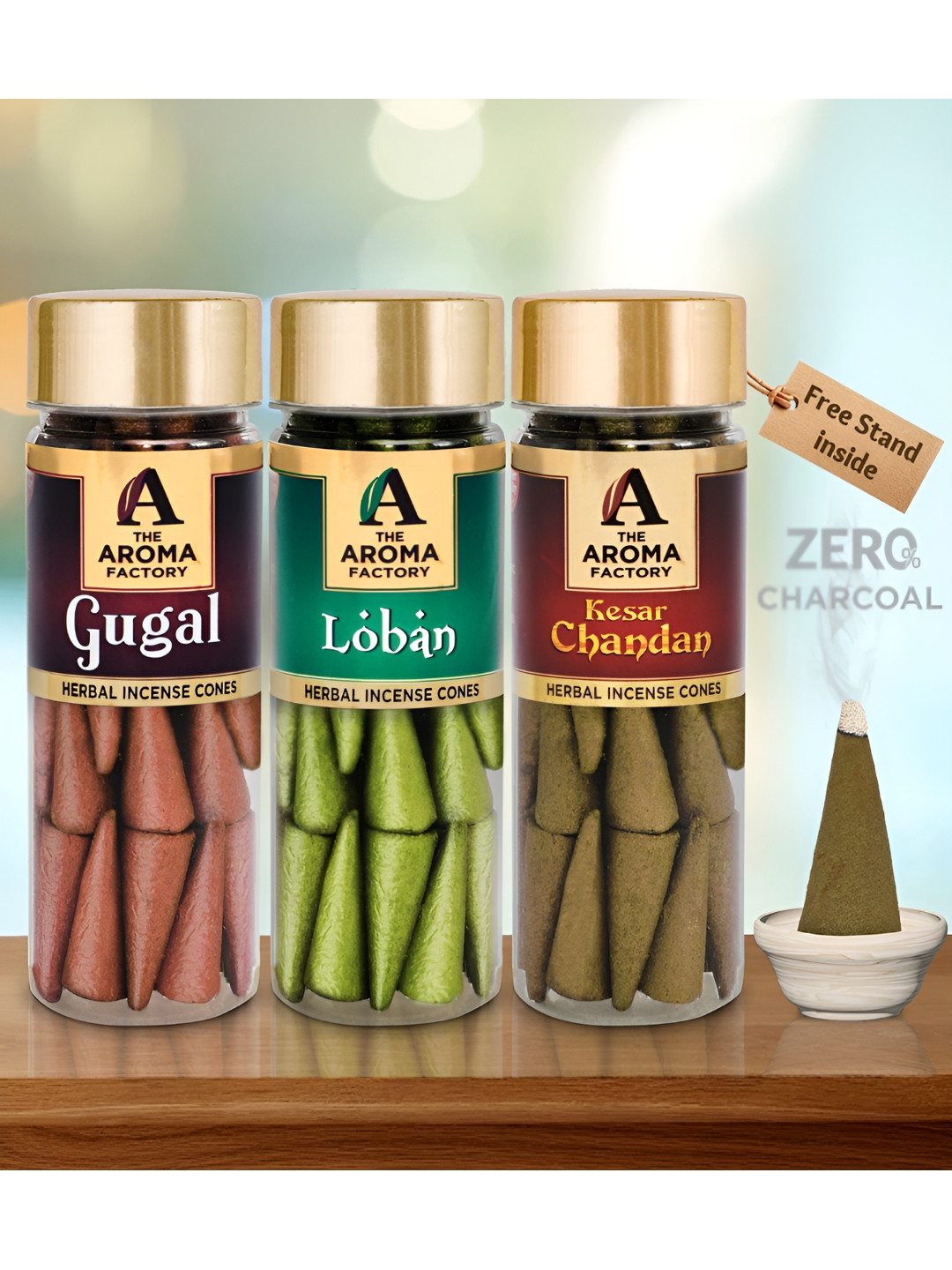 

The Aroma Factory Green & Brown 3 Pieces Wooden Dhoop Cone Pooja Essentials