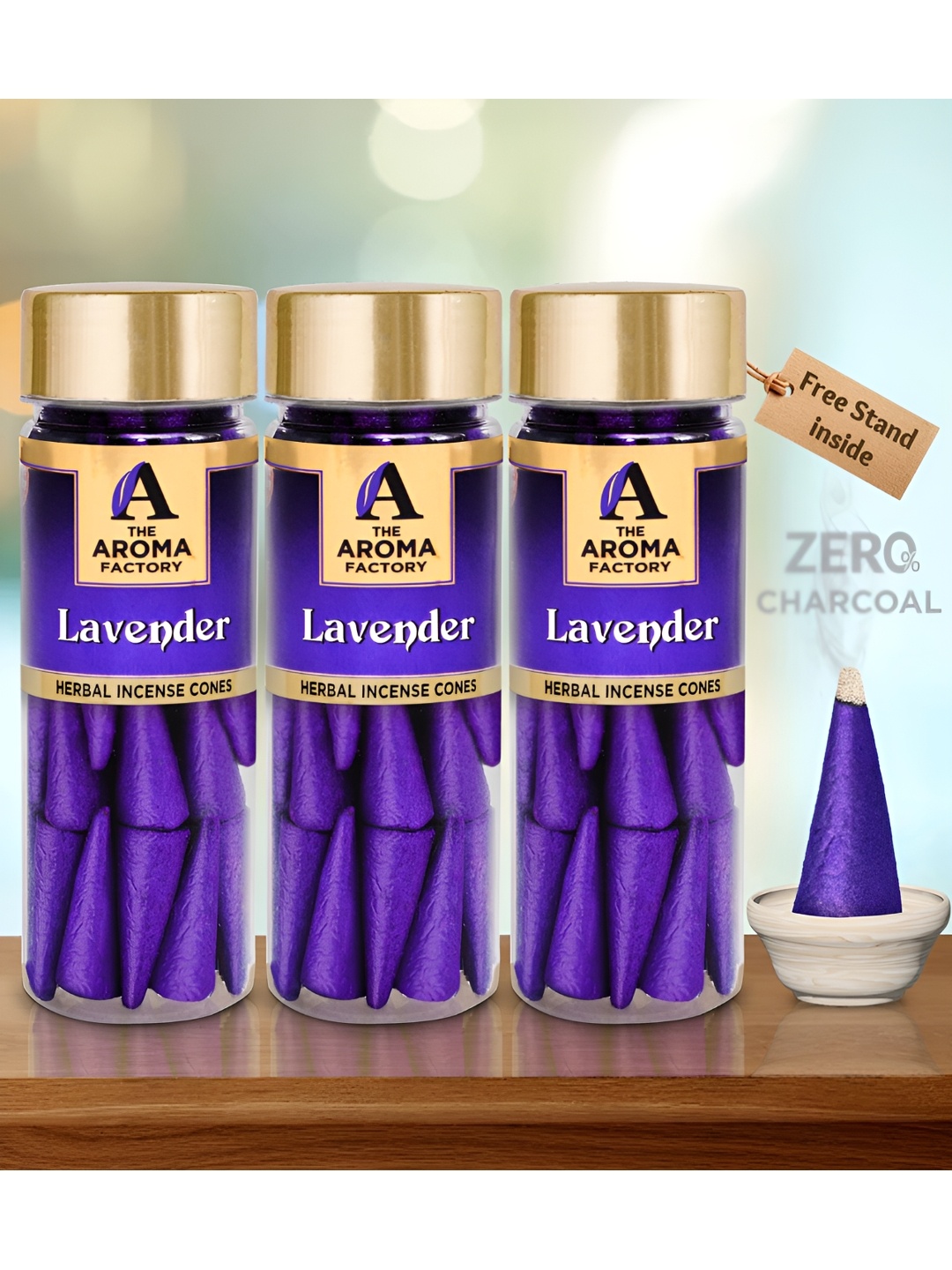 

The Aroma Factory Lavender 3 Pieces Wooden Dhoop Cone Pooja Essentials