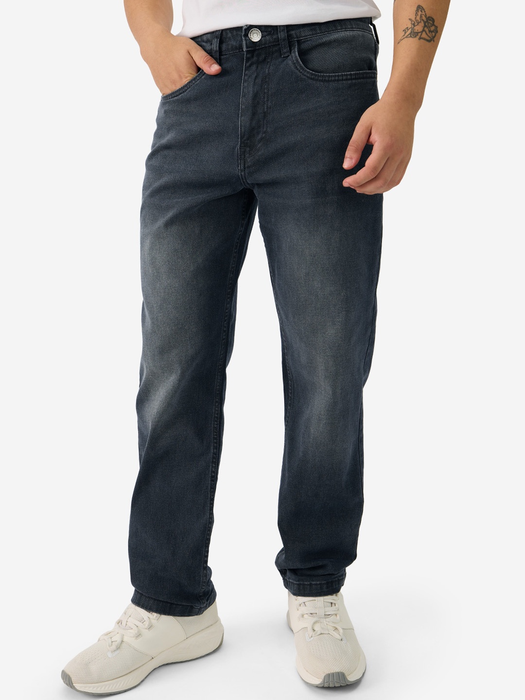 

The Souled Store Men Straight Fit Light Fade Stretchable Jeans, Blue
