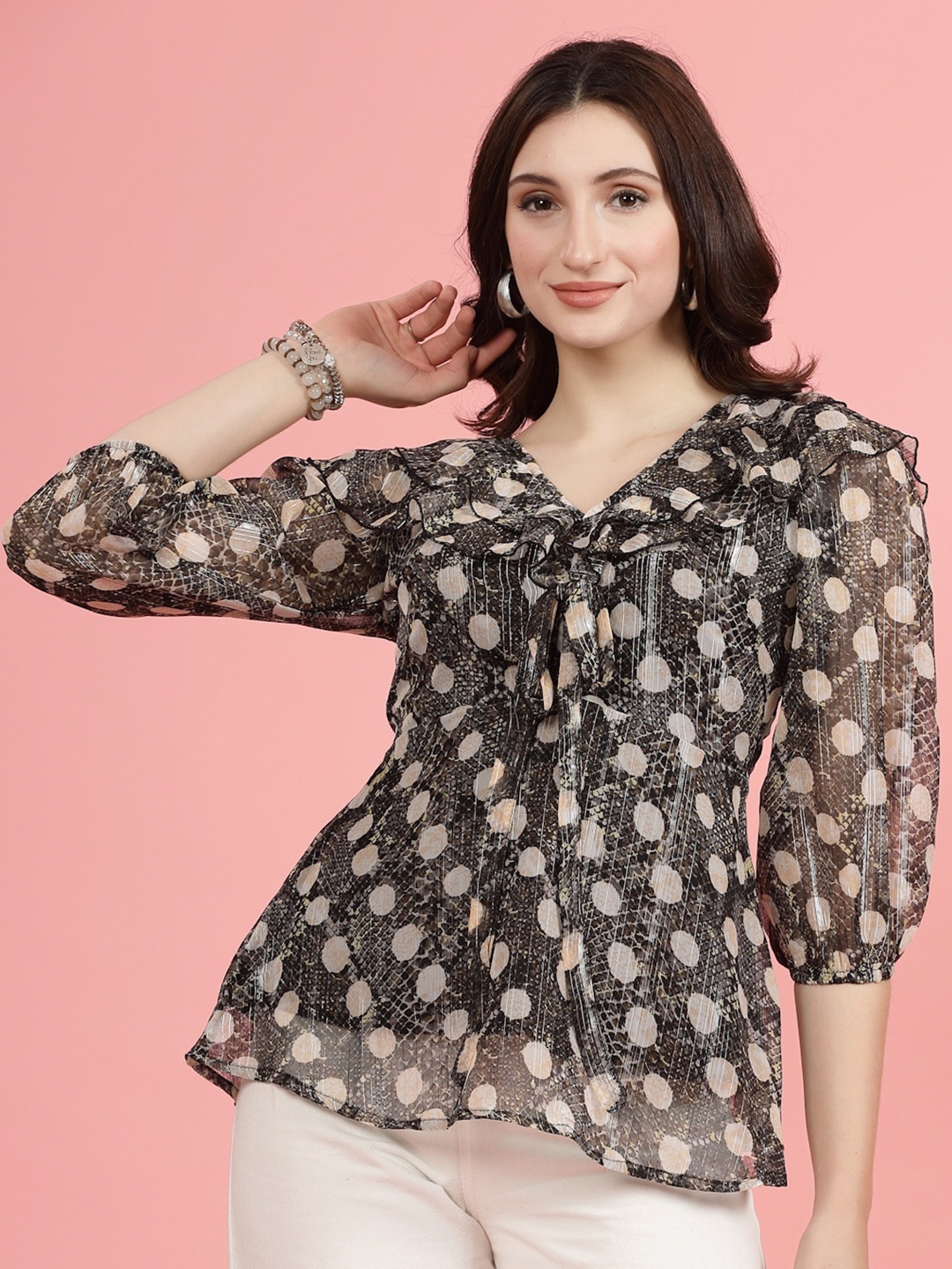 

plusS Floral Print Puff Sleeve Top, Black
