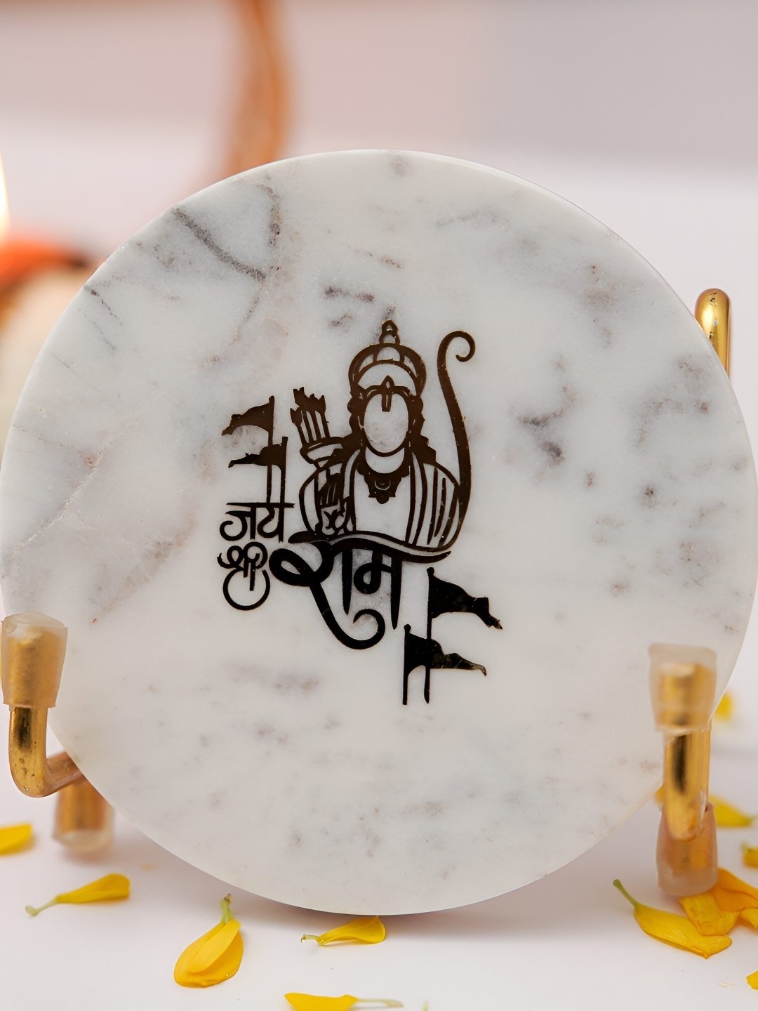 

HOMEARTE White Jai Shree Ram Marble with Metal Holder Religious Idol Showpiece