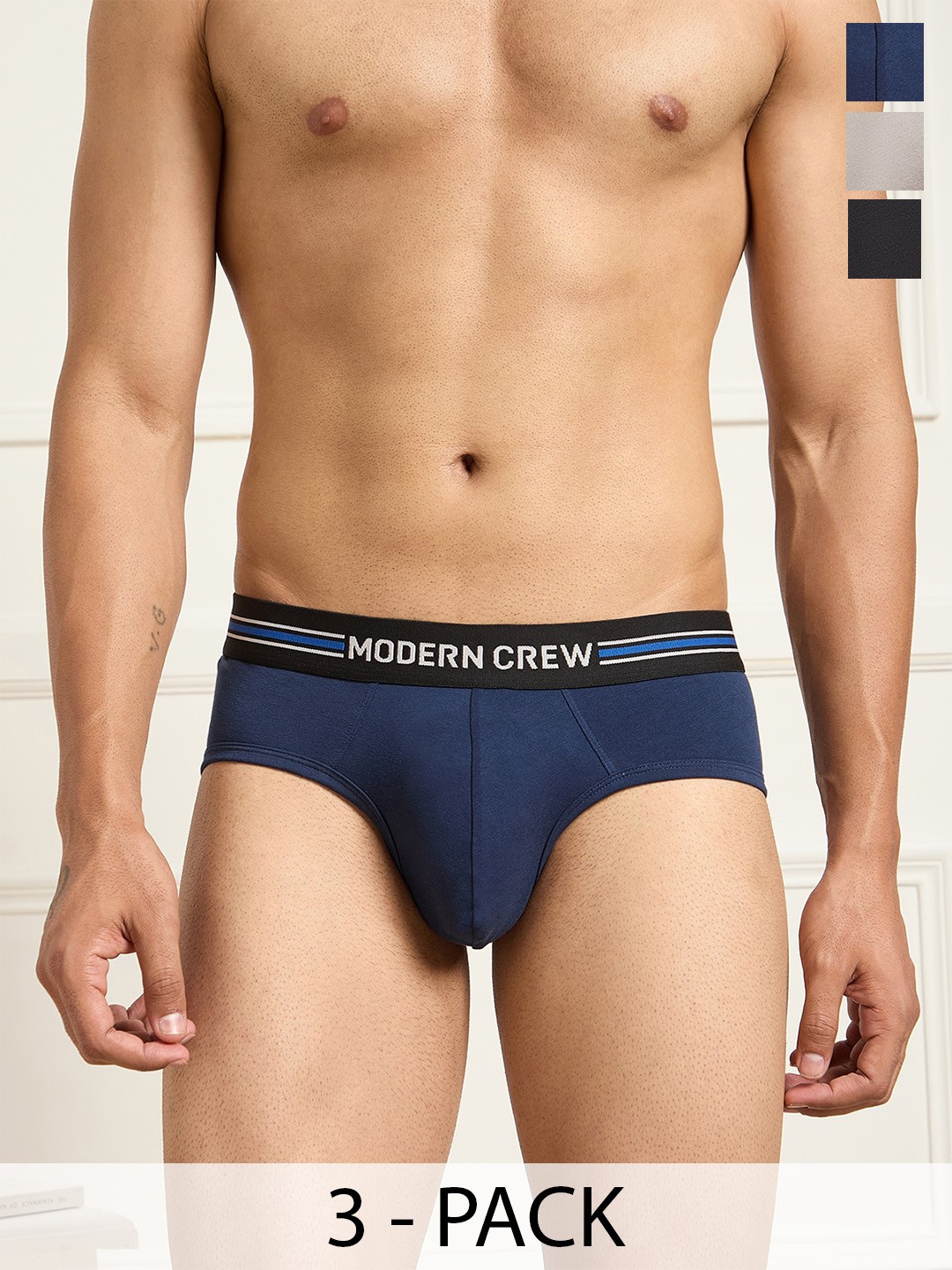 

MODERN CREW Men Pack of 3 CoolSense Cotton Briefs, Blue