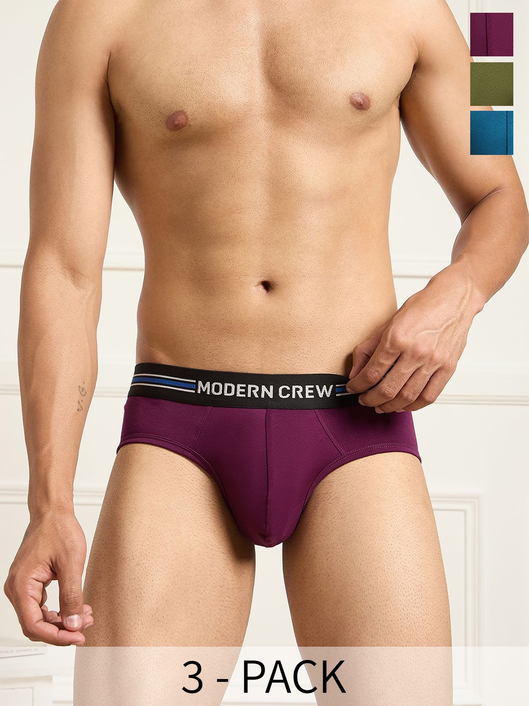

MODERN CREW Men Pack of 3 CoolSense Cotton Briefs, Blue