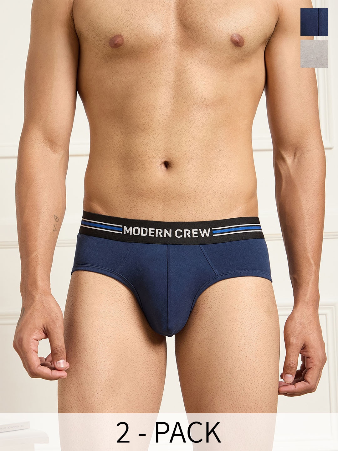 

MODERN CREW Men Pack of 2 CoolSense Cotton Briefs, Grey