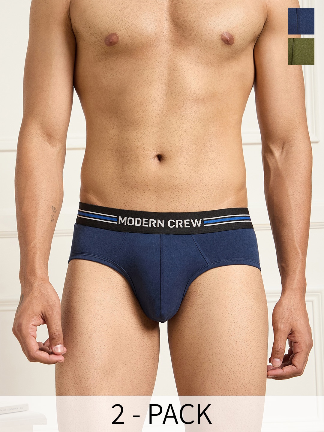 

MODERN CREW Men Pack of 2 CoolSense Cotton Briefs, Blue