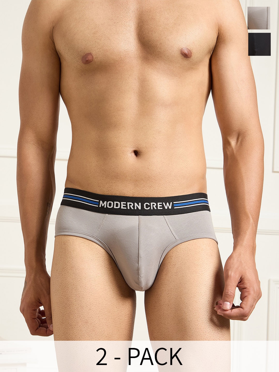 

MODERN CREW Men Pack of 2 CoolSense Cotton Briefs, Black