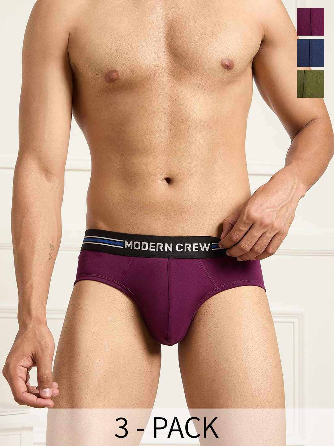 

MODERN CREW Men Pack of 3 CoolSense Cotton Briefs, Green