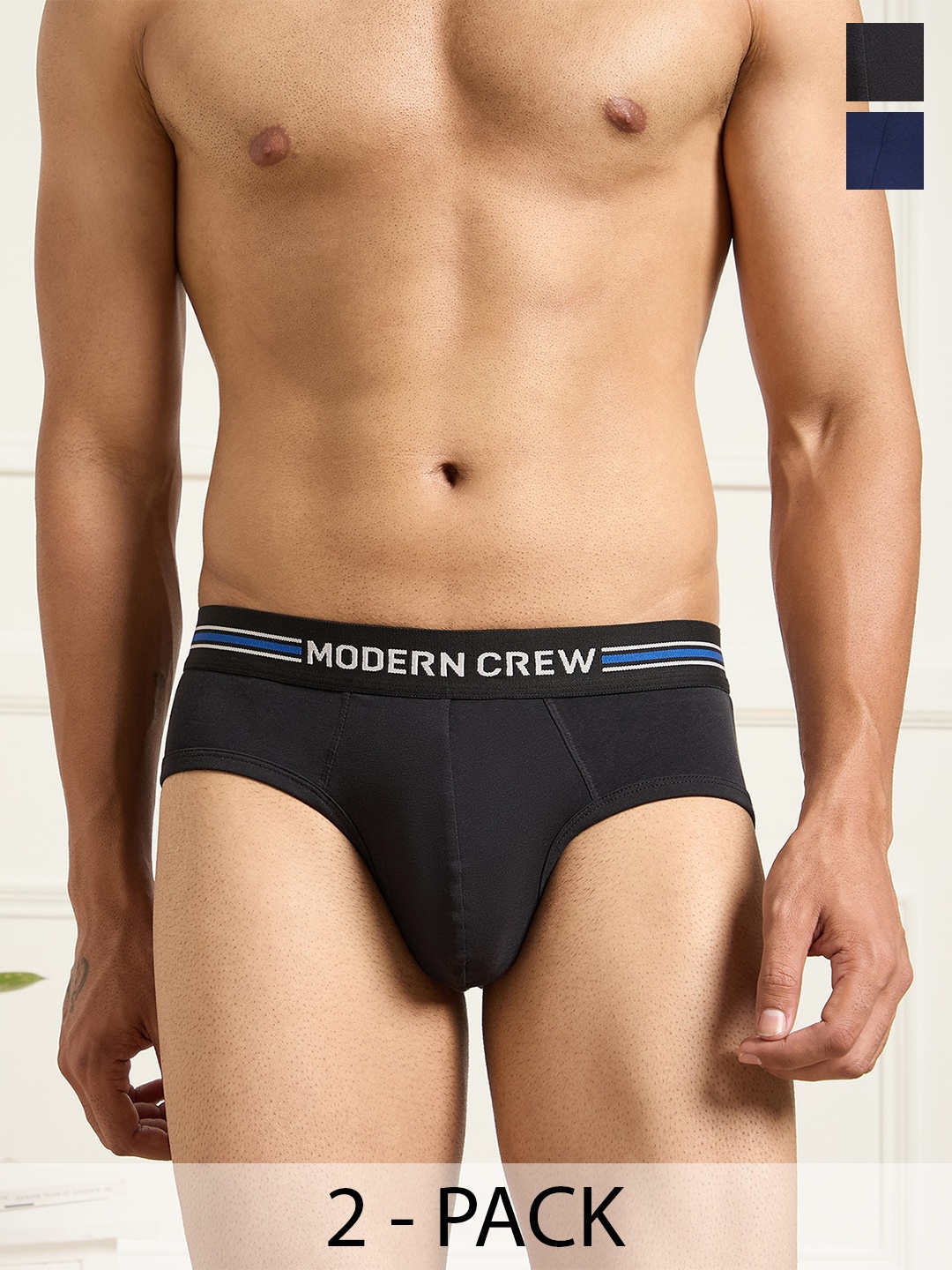 

MODERN CREW Men Pack of 2 CoolSense Cotton Briefs, Blue