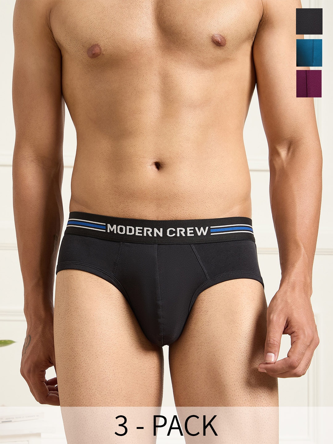 

MODERN CREW Men Pack of 3 CoolSense Cotton Briefs, Blue