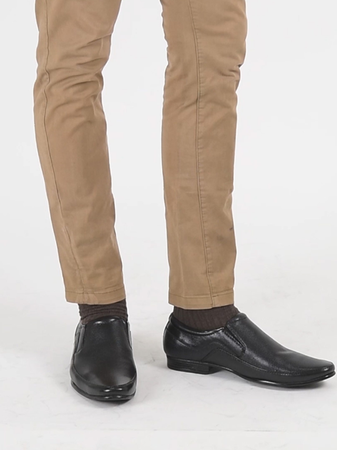 

FAUSTO Men Genuine Leather Textured Formal Slip-on Shoes, Black