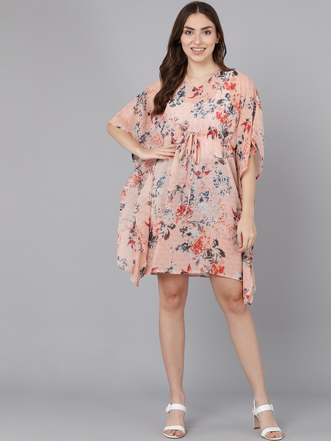 

Fashfun Floral Printed Georgette Kaftan Dress, Pink