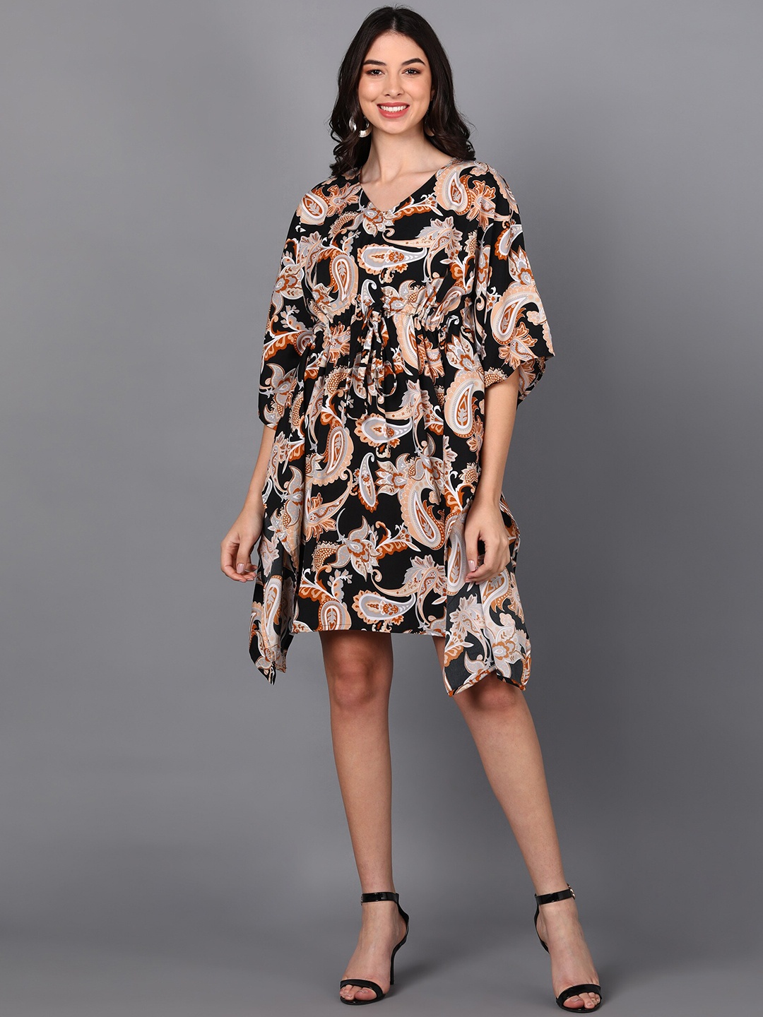 

Fashfun Animal Printed V-Neck Crepe Kaftan Dress, Brown