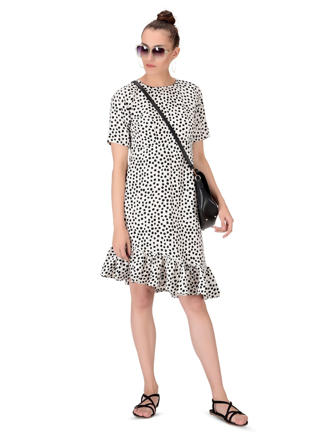 

Fashfun Animal Print Crepe A-Line Dress, White