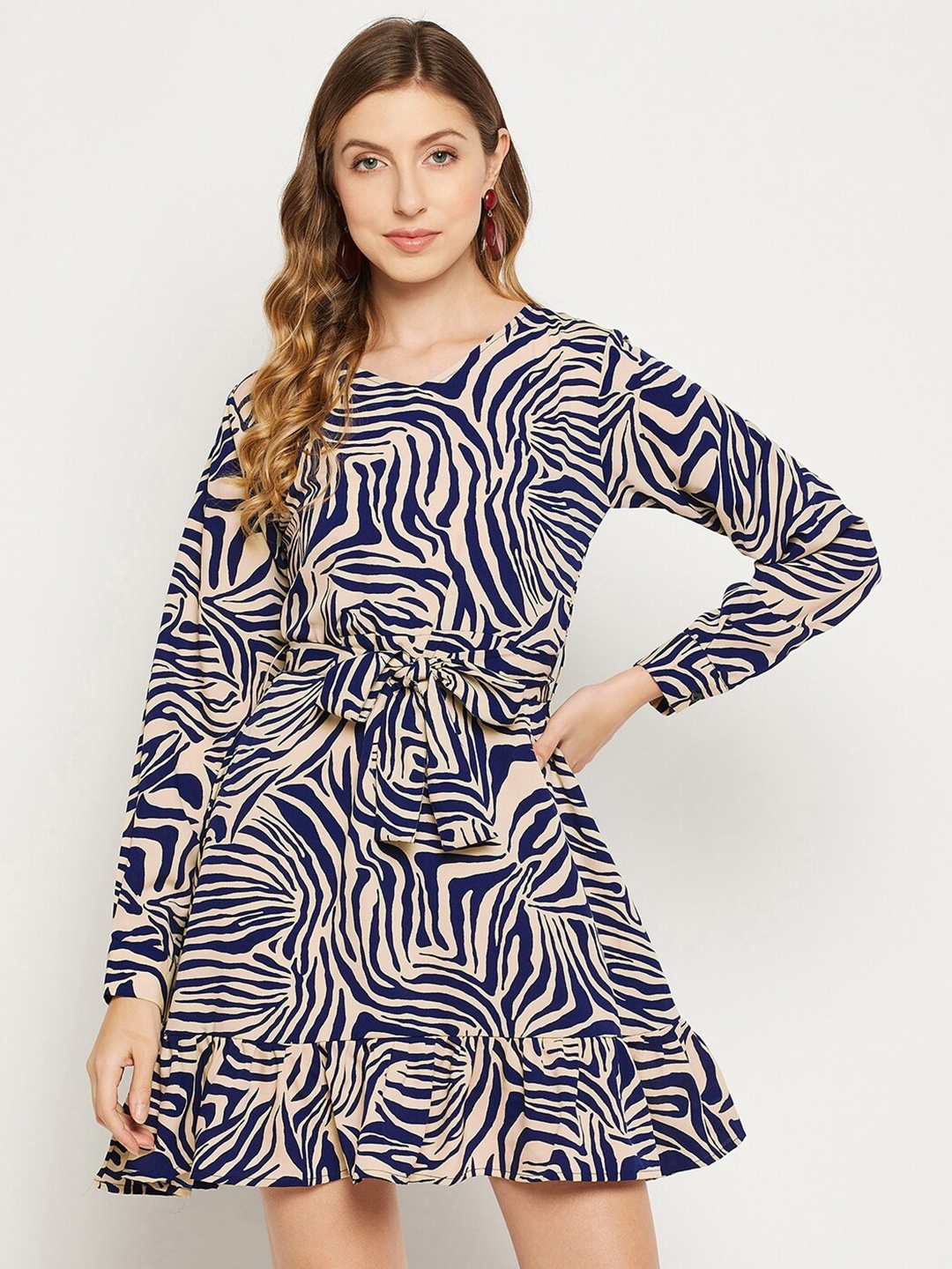 

Fashfun Abstract Printed Crepe Fit & Flare Dress, Blue