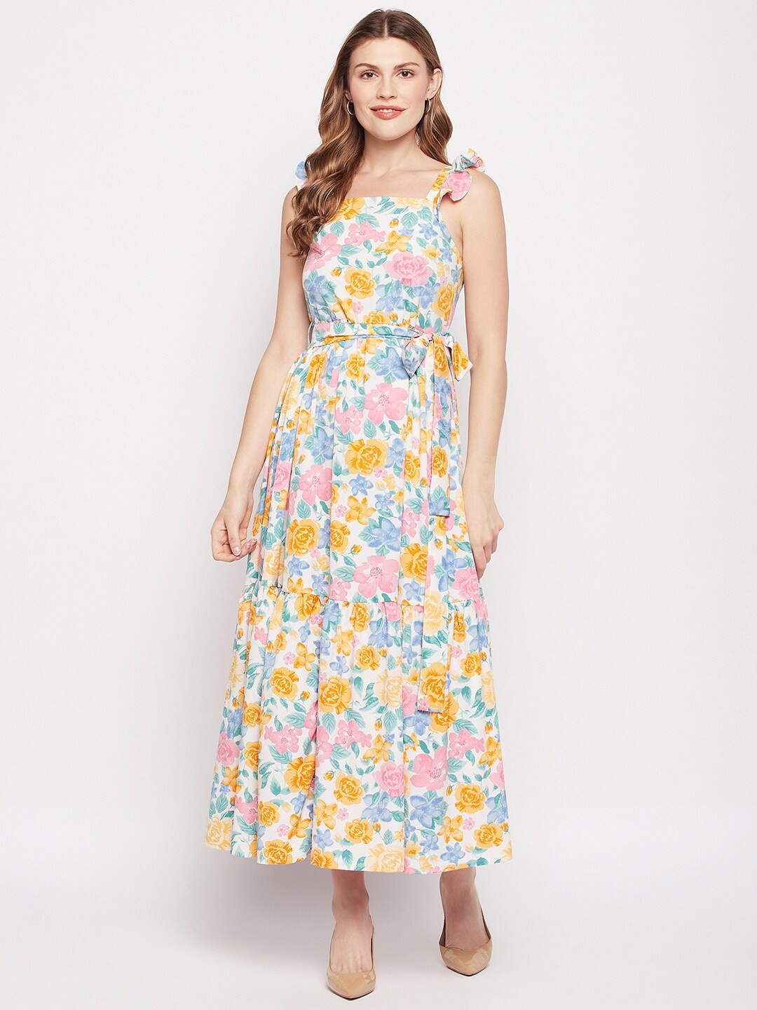 

Fashfun Floral Print Shoulder Strap Crepe Maxi Dress, Blue