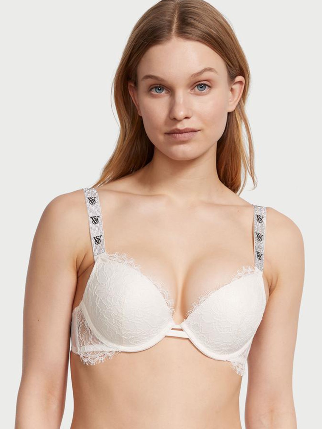 

Victoria's Secret Very Sexy Shine Strap Floral Lace Push-Up Bra With All Day Comfort, White