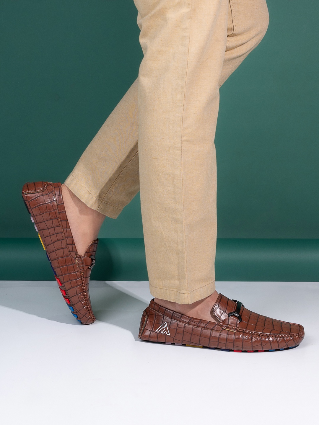 

Alberto Torresi Men Textured Lightweight Horsebit Loafers, Tan
