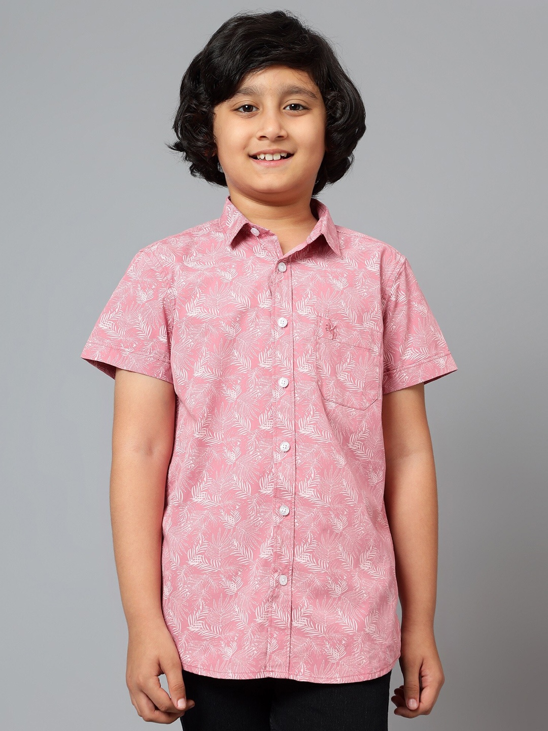 

Cantabil Boys Floral Printed Spread Collar Curved Cotton Casual Shirt, Pink